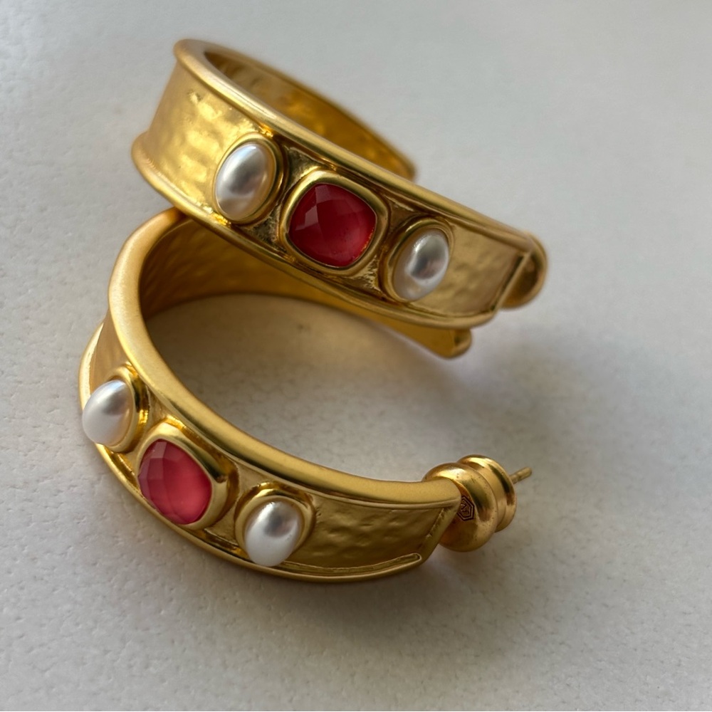 NWOT Julie  Vos Gold and Pink Hoop Earrings